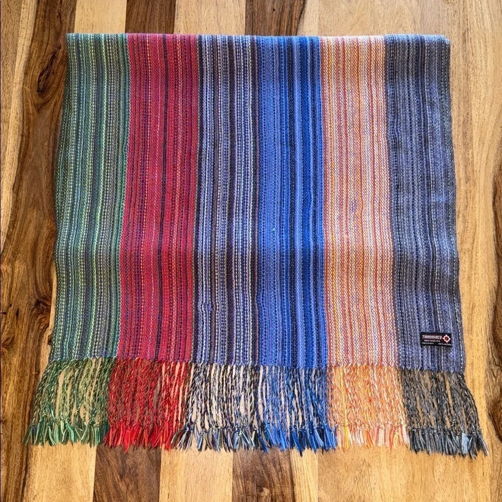 Tiahuanacu 100% Alpaca Rainbow Woven Fringed Scarf/Wrap